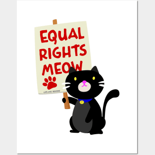 Black Cat Equal Rights Meow Protest Sign Posters and Art